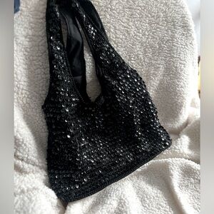 Vintage black sequin hobo bag